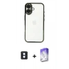MARSİLYAN™- iPhone 16 Kılıf Vadi Minimal - Siyah Bilvis 5in1 3D Magic Cam Ekran Koruyucu + PVD Metal Kamera Lens - MI