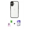 MARSİLYAN™- iPhone 16 Kılıf Vadi Minimal - Siyah Bilvis 5in1 3D Magic Cam Ekran Koruyucu + Pembe Raze Metal Kamera Lens