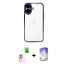 MARSİLYAN™- iPhone 16 Kılıf Vadi Minimal - Siyah Bilvis 5in1 3D Magic Cam Ekran Koruyucu + Pembe Raze Metal Kamera Lens