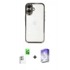 MARSİLYAN™- iPhone 16 Kılıf Vadi Minimal - Siyah Bilvis 5in1 3D Magic Cam Ekran Koruyucu + Raze Metal Kamera Lens - BZ