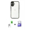 MARSİLYAN™- iPhone 16 Kılıf Vadi Minimal - Siyah Bilvis 5in1 5D Magic Hayalet Cam Ekran Koruyucu + Raze Metal Kamera Lens - BZ