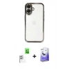 MARSİLYAN™- iPhone 16 Kılıf Vadi Minimal - Siyah Bilvis 5in1 5D Magic Hayalet Cam Ekran Koruyucu + Raze Metal Kamera Lens - BZ