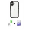 MARSİLYAN™- iPhone 16 Kılıf Vadi Minimal - Siyah Bilvis 5in1 5D Magic Hayalet Cam Ekran Koruyucu + Raze Metal Kamera Lens - BZ