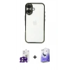 MARSİLYAN™- iPhone 16 Kılıf Vadi Minimal - Siyah Bilvis 5in1 5D Magic Hayalet Cam Ekran Koruyucu + Bilvis Titan Kamera Lens - PE