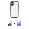 MARSİLYAN™- iPhone 16 Kılıf Vadi Minimal - Siyah Bilvis 5in1 5D Magic Hayalet Cam Ekran Koruyucu + Bilvis Titan Kamera Lens - YL