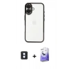 MARSİLYAN™- iPhone 16 Kılıf Vadi Minimal - Siyah Bilvis 5in1 5D Magic Hayalet Cam Ekran Koruyucu + Mavi PVD Metal Kamera Lens