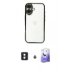 MARSİLYAN™- iPhone 16 Kılıf Vadi Minimal - Siyah Bilvis 5in1 5D Magic Hayalet Cam Ekran Koruyucu + Mavi PVD Metal Kamera Lens