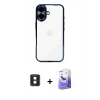MARSİLYAN™- iPhone 16 Kılıf Vadi Minimal - Siyah Bilvis 5in1 5D Magic Hayalet Cam Ekran Koruyucu + Mavi PVD Metal Kamera Lens