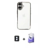 MARSİLYAN™- iPhone 16 Kılıf Vadi Minimal - Siyah Bilvis 5in1 5D Magic Hayalet Cam Ekran Koruyucu + Mavi PVD Metal Kamera Lens