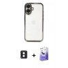 MARSİLYAN™- iPhone 16 Kılıf Vadi Minimal - Siyah Bilvis 5in1 5D Magic Hayalet Cam Ekran Koruyucu + Mavi PVD Metal Kamera Lens