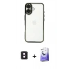 MARSİLYAN™- iPhone 16 Kılıf Vadi Minimal - Siyah Bilvis 5in1 5D Magic Hayalet Cam Ekran Koruyucu + PVD Metal Kamera Lens - PE