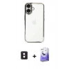 MARSİLYAN™- iPhone 16 Kılıf Vadi Minimal - Siyah Bilvis 5in1 5D Magic Hayalet Cam Ekran Koruyucu + PVD Metal Kamera Lens - PE
