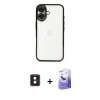 MARSİLYAN™- iPhone 16 Kılıf Vadi Minimal - Siyah Bilvis 5in1 5D Magic Hayalet Cam Ekran Koruyucu + PVD Metal Kamera Lens - PE