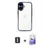 MARSİLYAN™- iPhone 16 Kılıf Vadi Minimal - Siyah Bilvis 5in1 5D Magic Hayalet Cam Ekran Koruyucu + PVD Metal Kamera Lens - PE
