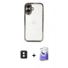 MARSİLYAN™- iPhone 16 Kılıf Vadi Minimal - Siyah Bilvis 5in1 5D Magic Hayalet Cam Ekran Koruyucu + PVD Metal Kamera Lens - PE
