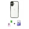 MARSİLYAN™- iPhone 16 Kılıf Vadi Minimal - Siyah Bilvis 5in1 5D Magic Hayalet Cam Ekran Koruyucu + Raze Metal Kamera Lens - PE