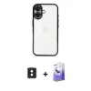 MARSİLYAN™- iPhone 16 Kılıf Vadi Minimal - Siyah Bilvis 5in1 5D Magic Hayalet Cam Ekran Koruyucu + PVD Metal Kamera Lens - YL