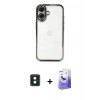 MARSİLYAN™- iPhone 16 Kılıf Vadi Minimal - Siyah Bilvis 5in1 5D Magic Hayalet Cam Ekran Koruyucu + PVD Metal Kamera Lens - YL
