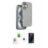 MARSİLYAN™- iPhone 16 Kılıf Vadi Özel Seri - Siyah 3D Antistatik Hayalet Cam Ekran Koruyucu + Raze Metal Kamera Lens - PE