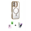 MARSİLYAN™- iPhone 16 Kılıf Yadigar Asil Koleksiyonu - Şeffaf Pasifik Cam Ekran Koruyucu + Pembe Raze Metal Kamera Lens
