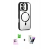 MARSİLYAN™- iPhone 16 Kılıf Yadigar Asil Koleksiyonu - Şeffaf Pasifik Cam Ekran Koruyucu + Pembe Raze Metal Kamera Lens
