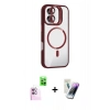 MARSİLYAN™- iPhone 16 Kılıf Yadigar Asil Koleksiyonu - Şeffaf Pasifik Cam Ekran Koruyucu + Pembe Raze Metal Kamera Lens