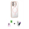 MARSİLYAN™- iPhone 16 Kılıf Yadigar Asil Koleksiyonu - Şeffaf Pasifik Cam Ekran Koruyucu + Pembe Raze Metal Kamera Lens