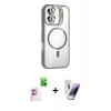 MARSİLYAN™- iPhone 16 Kılıf Yadigar Asil Koleksiyonu - Şeffaf Pasifik Cam Ekran Koruyucu + Pembe Raze Metal Kamera Lens