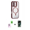 MARSİLYAN™- iPhone 16 Kılıf Yadigar Asil Koleksiyonu - Siyah 360 Mat Full Body Arka Koruyucu + Pembe Raze Metal Kamera Lens