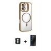 MARSİLYAN™- iPhone 16 Kılıf Yadigar Asil Koleksiyonu - Siyah 3D Antistatik Hayalet Cam Ekran Koruyucu + PVD Metal Kamera Lens - MI