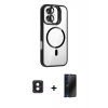 MARSİLYAN™- iPhone 16 Kılıf Yadigar Asil Koleksiyonu - Siyah 3D Antistatik Hayalet Cam Ekran Koruyucu + PVD Metal Kamera Lens - PE