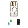 MARSİLYAN™- iPhone 16 Kılıf Yadigar Asil Koleksiyonu - Siyah 3D Antistatik Hayalet Cam Ekran Koruyucu + Raze Metal Kamera Lens - LT