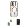 MARSİLYAN™- iPhone 16 Kılıf Yadigar Asil Koleksiyonu - Siyah 3D Antistatik Hayalet Cam Ekran Koruyucu + Raze Metal Kamera Lens - SH