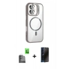 MARSİLYAN™- iPhone 16 Kılıf Yadigar Asil Koleksiyonu - Siyah 3D Antistatik Hayalet Cam Ekran Koruyucu + Raze Metal Kamera Lens - SH