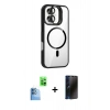 MARSİLYAN™- iPhone 16 Kılıf Yadigar Asil Koleksiyonu - Siyah 3D Antistatik Hayalet Cam Ekran Koruyucu + Raze Metal Kamera Lens - LT