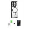 MARSİLYAN™- iPhone 16 Kılıf Yadigar Asil Koleksiyonu - Siyah 3D Antistatik Hayalet Cam Ekran Koruyucu + Raze Metal Kamera Lens - BZ