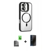 MARSİLYAN™- iPhone 16 Kılıf Yadigar Asil Koleksiyonu - Siyah 3D Antistatik Hayalet Cam Ekran Koruyucu + Raze Metal Kamera Lens - SH