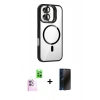MARSİLYAN™- iPhone 16 Kılıf Yadigar Asil Koleksiyonu - Siyah 3D Antistatik Hayalet Cam Ekran Koruyucu + Raze Metal Kamera Lens - PE
