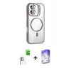 MARSİLYAN™- iPhone 16 Kılıf Yadigar Asil Koleksiyonu - Siyah Bilvis 5in1 3D Magic Cam Ekran Koruyucu + Beyaz Raze Metal Kamera Lens