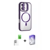 MARSİLYAN™- iPhone 16 Kılıf Yadigar Asil Koleksiyonu - Siyah Bilvis 5in1 3D Magic Cam Ekran Koruyucu + Beyaz Raze Metal Kamera Lens