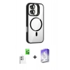 MARSİLYAN™- iPhone 16 Kılıf Yadigar Asil Koleksiyonu - Siyah Bilvis 5in1 3D Magic Cam Ekran Koruyucu + Beyaz Raze Metal Kamera Lens