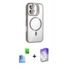 MARSİLYAN™- iPhone 16 Kılıf Yadigar Asil Koleksiyonu - Siyah Bilvis 5in1 3D Magic Cam Ekran Koruyucu + Lacivert Raze Metal Kamera Lens