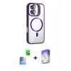 MARSİLYAN™- iPhone 16 Kılıf Yadigar Asil Koleksiyonu - Siyah Bilvis 5in1 3D Magic Cam Ekran Koruyucu + Lacivert Raze Metal Kamera Lens