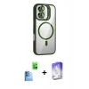 MARSİLYAN™- iPhone 16 Kılıf Yadigar Asil Koleksiyonu - Siyah Bilvis 5in1 3D Magic Cam Ekran Koruyucu + Lacivert Raze Metal Kamera Lens