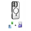 MARSİLYAN™- iPhone 16 Kılıf Yadigar Asil Koleksiyonu - Siyah Bilvis 5in1 5D Magic Hayalet Cam Ekran Koruyucu + Lacivert Raze Metal Kamera Lens