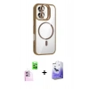 MARSİLYAN™- iPhone 16 Kılıf Yadigar Asil Koleksiyonu - Siyah Bilvis 5in1 5D Magic Hayalet Cam Ekran Koruyucu + Pembe Raze Metal Kamera Lens