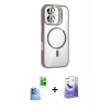 MARSİLYAN™- iPhone 16 Kılıf Yadigar Asil Koleksiyonu - Siyah Bilvis 5in1 5D Magic Hayalet Cam Ekran Koruyucu + Lacivert Raze Metal Kamera Lens