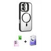 MARSİLYAN™- iPhone 16 Kılıf Yadigar Asil Koleksiyonu - Siyah Bilvis 5in1 5D Magic Hayalet Cam Ekran Koruyucu + Pembe Raze Metal Kamera Lens