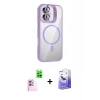 MARSİLYAN™- iPhone 16 Kılıf Yadigar Asil Koleksiyonu - Siyah Bilvis 5in1 5D Magic Hayalet Cam Ekran Koruyucu + Pembe Raze Metal Kamera Lens