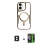 MARSİLYAN™- iPhone 16 Kılıf Yadigar Klasik Özel Seri - Şeffaf 360 Full Body Arka Koruyucu + PVD Metal Kamera Lens - MI